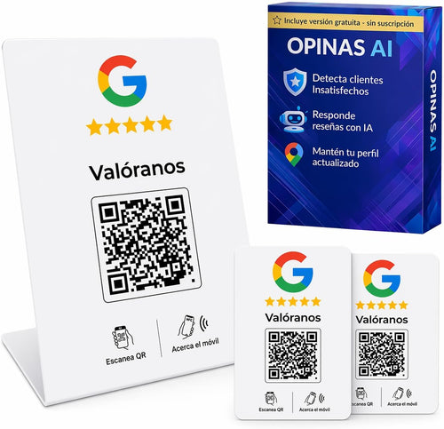 Pack Placa Reseñas Google NFC + QR + 2 Tarjetas Gratis